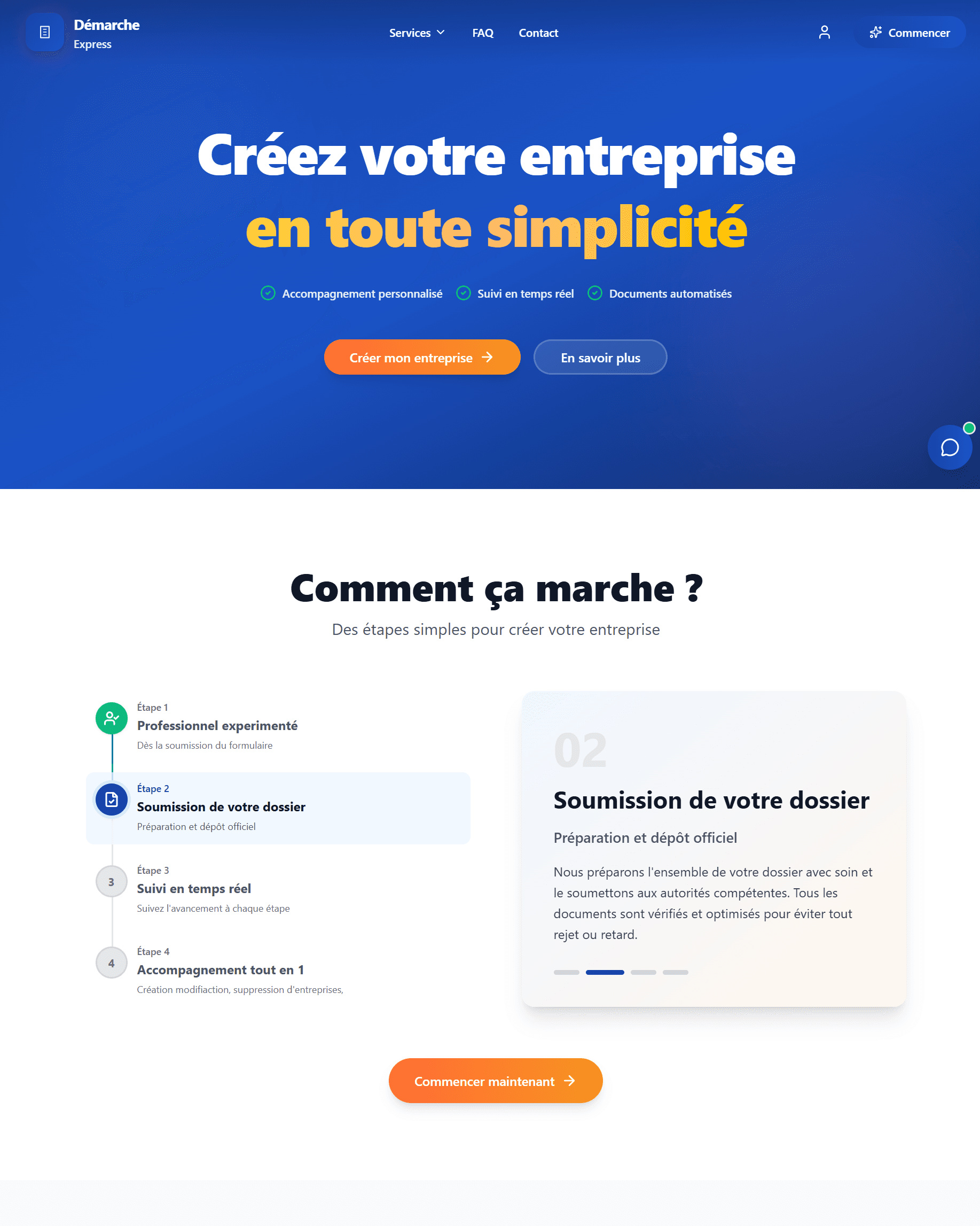 Application web SaaS de création d'entreprises