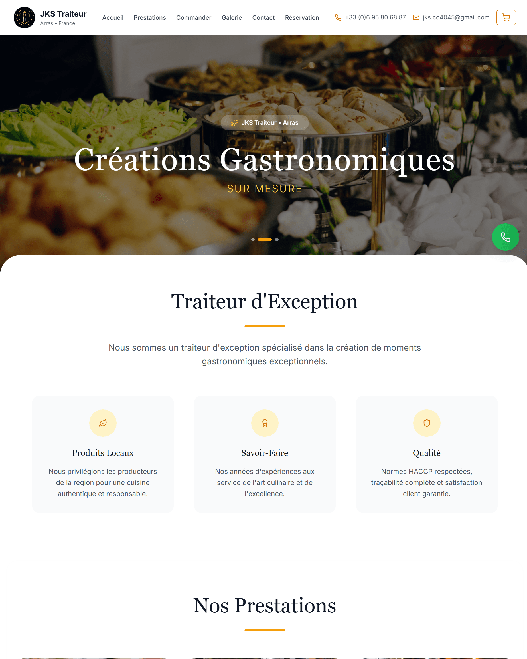 Site web pour service de traiteur
